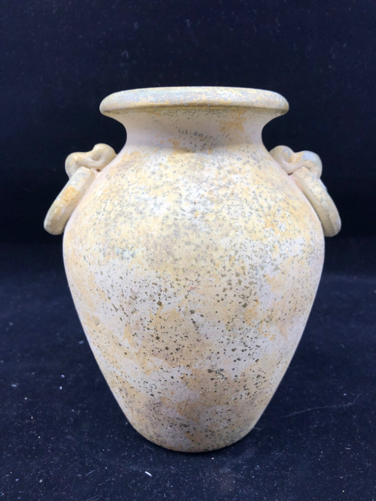 TERRA COTTA VASE W/ FAUX HANDLES.