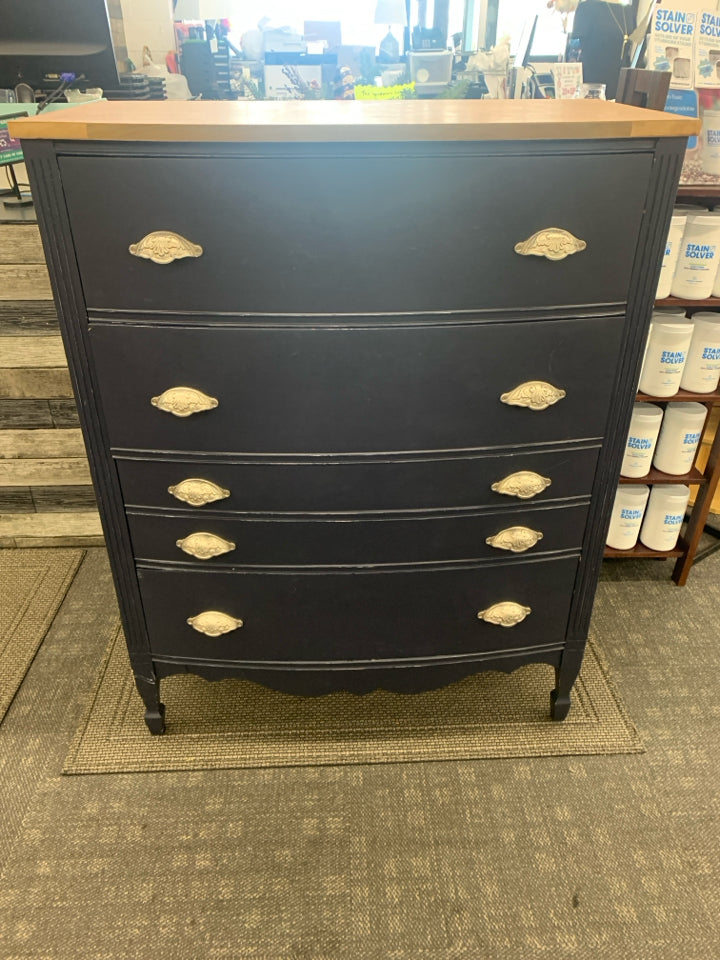 DARK BLUE DRESSER W/WOOD TOP 4 DRAWERS.