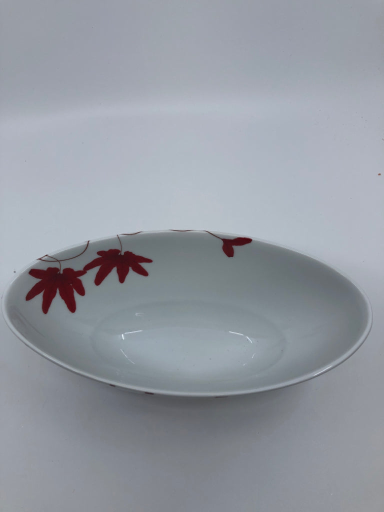 RED AND WHITE FLORAL MIKASA OVAL DISH.