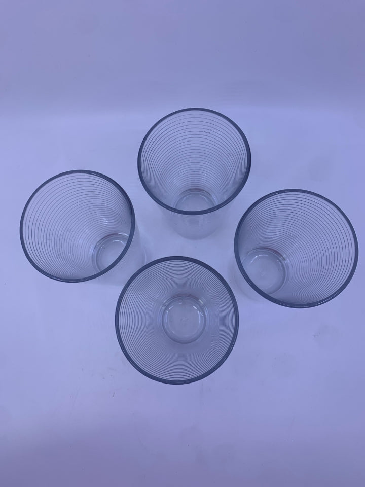 4 RIBBED GLASS WATER GLASSES.