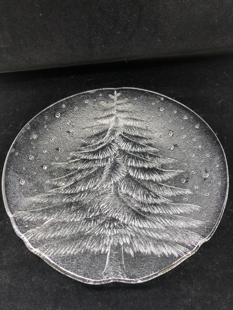 CLEAR TREE AND SNOW SERVING PLATTER.