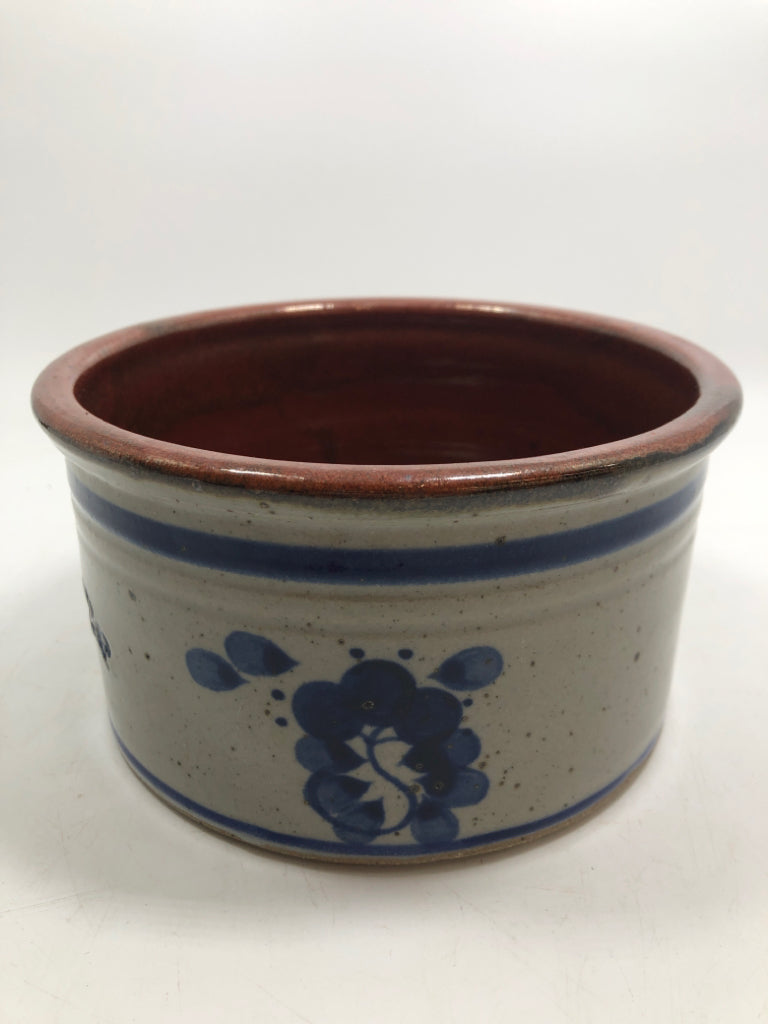 WESTMINSTER BLUE SPECKLED STONEWARE CROCK.
