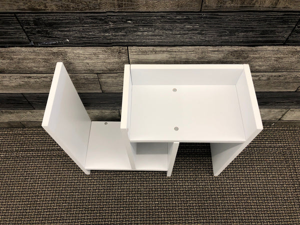 WHITE DESK STORAGE SHELF.