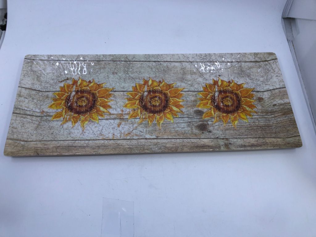 MELAMINE DISTRESSED SUNFLOWER RECTANGLE TRAY.