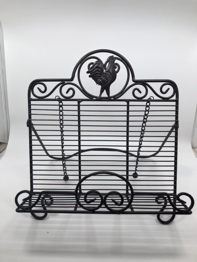 PRIMITIVE IRON ROOSTER COOKBOOK STAND.