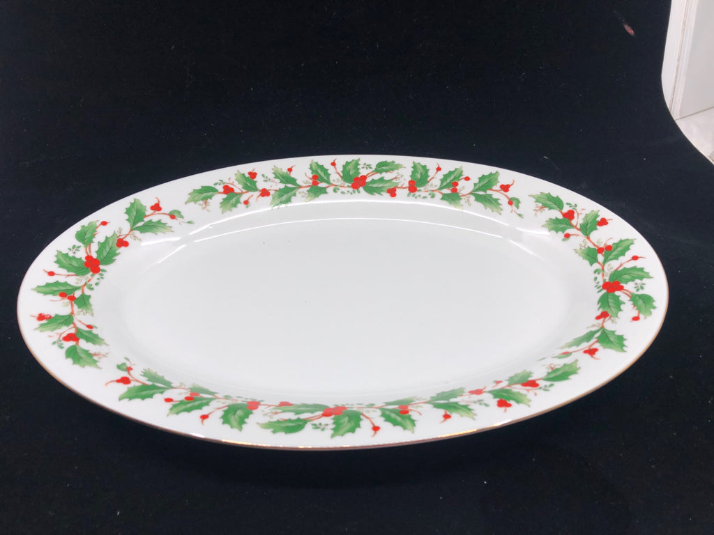 OVAL CHINA PEARL MISTLETOE SERVING PLATE.