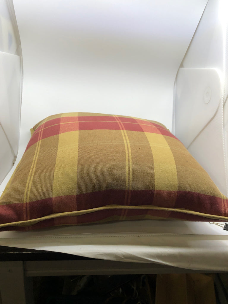 BROWN RED PLAID PILLOW.