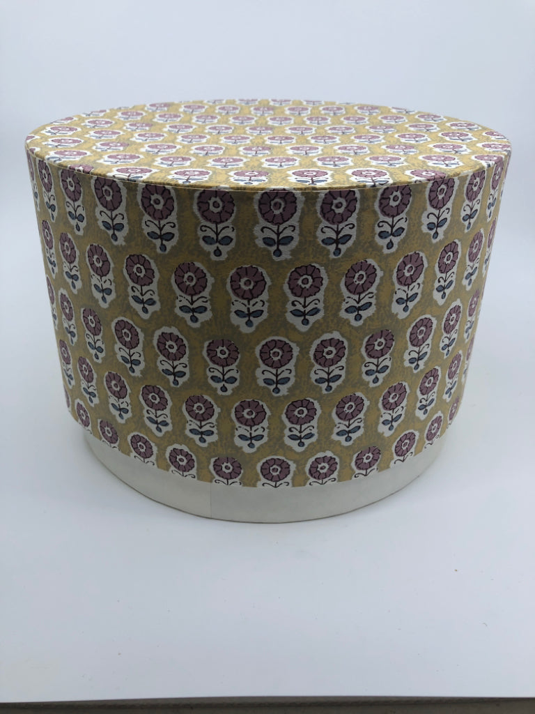 YELLOW AND PINK FLORAL HAT BOX.