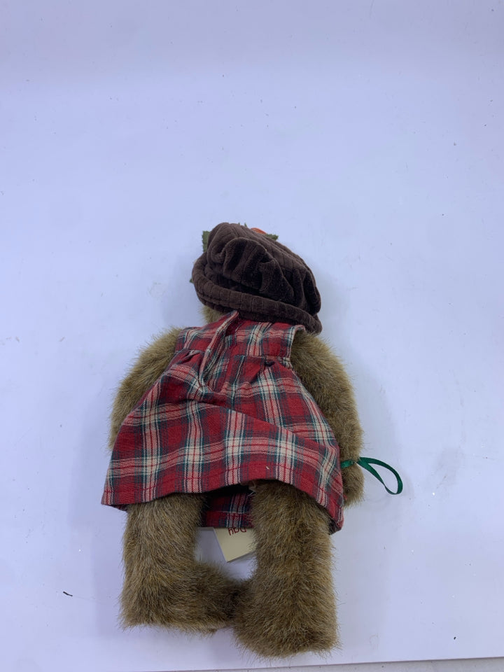 BOYDS BEAR RED PLAID DRESS.