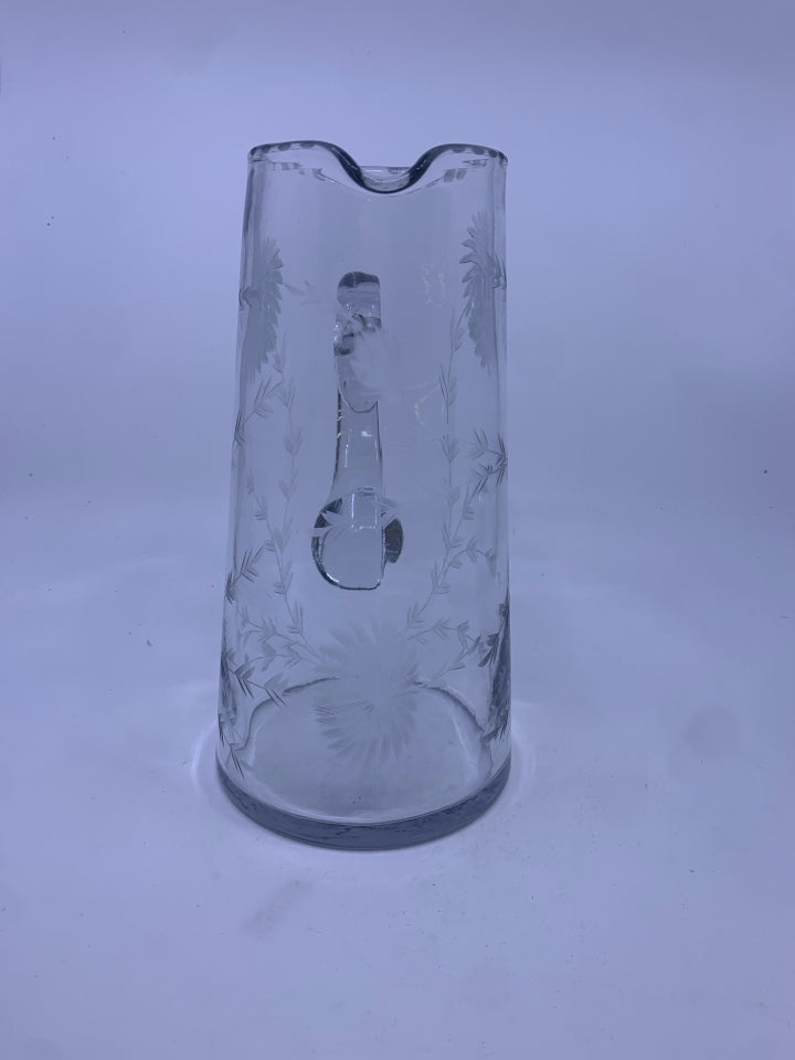 VTG LARGE ETCHED PITCHER.