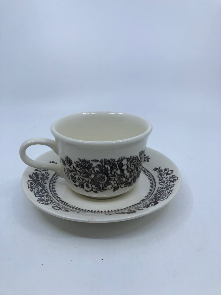 VTG BROWN FLOWER TEACUP AND SAUCER.