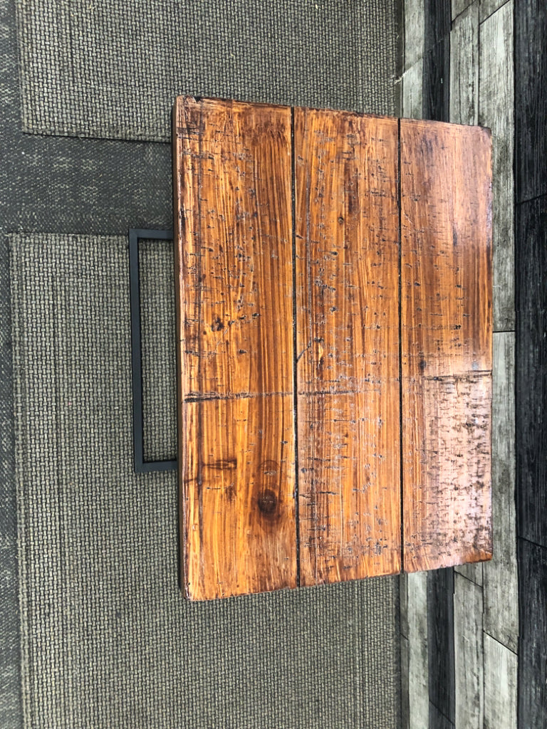 DARK WOOD SLIDE TABLE W METAL LEGS.