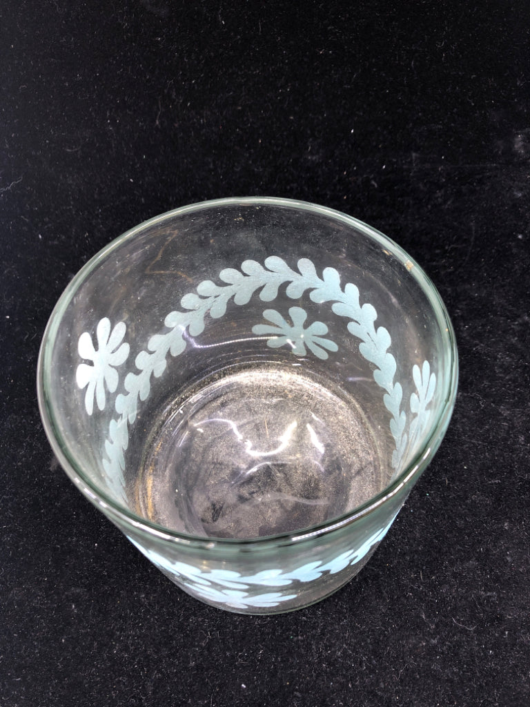 BLUE LEAVES GLASS CANDLE HOLDER.