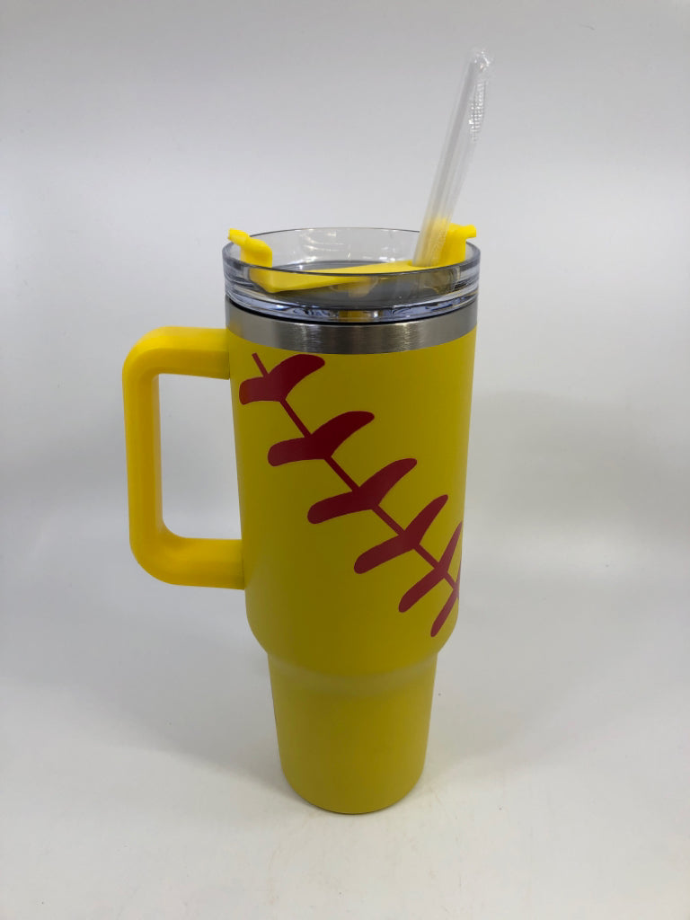 NEW SOFTBALL TUMBLER W/STRAW.