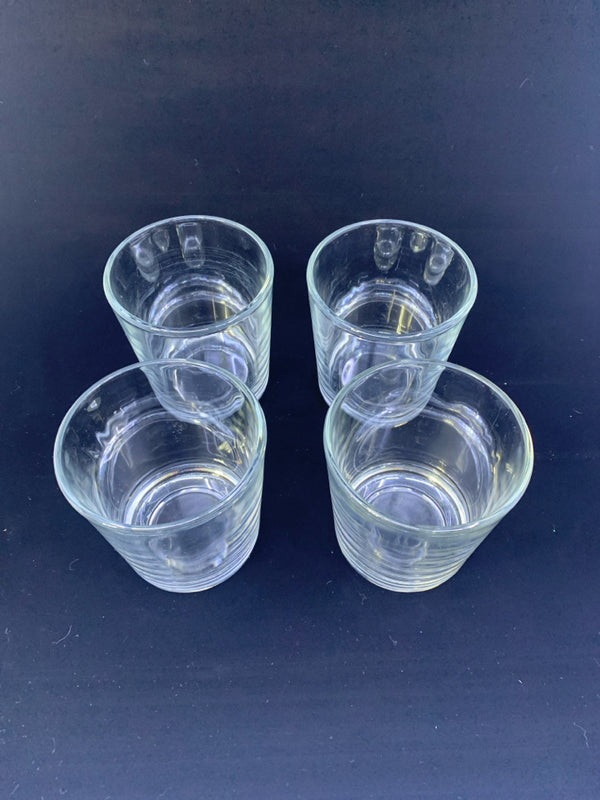 4 SHORT JUICE GLASSES.