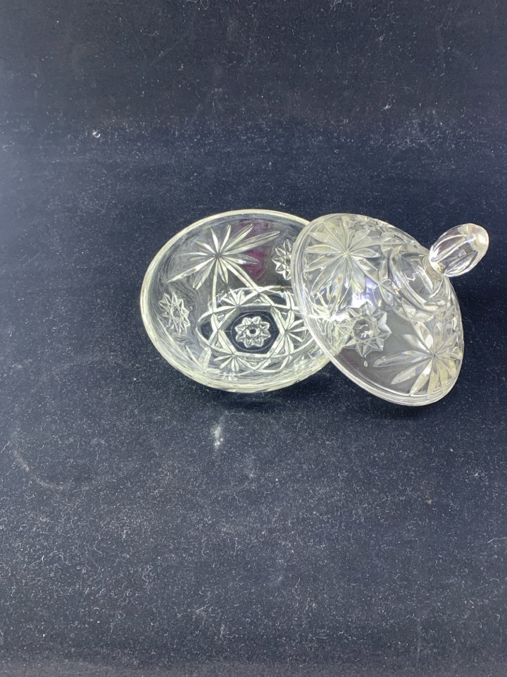 CUT GLASS CANDY DISH W/LID.