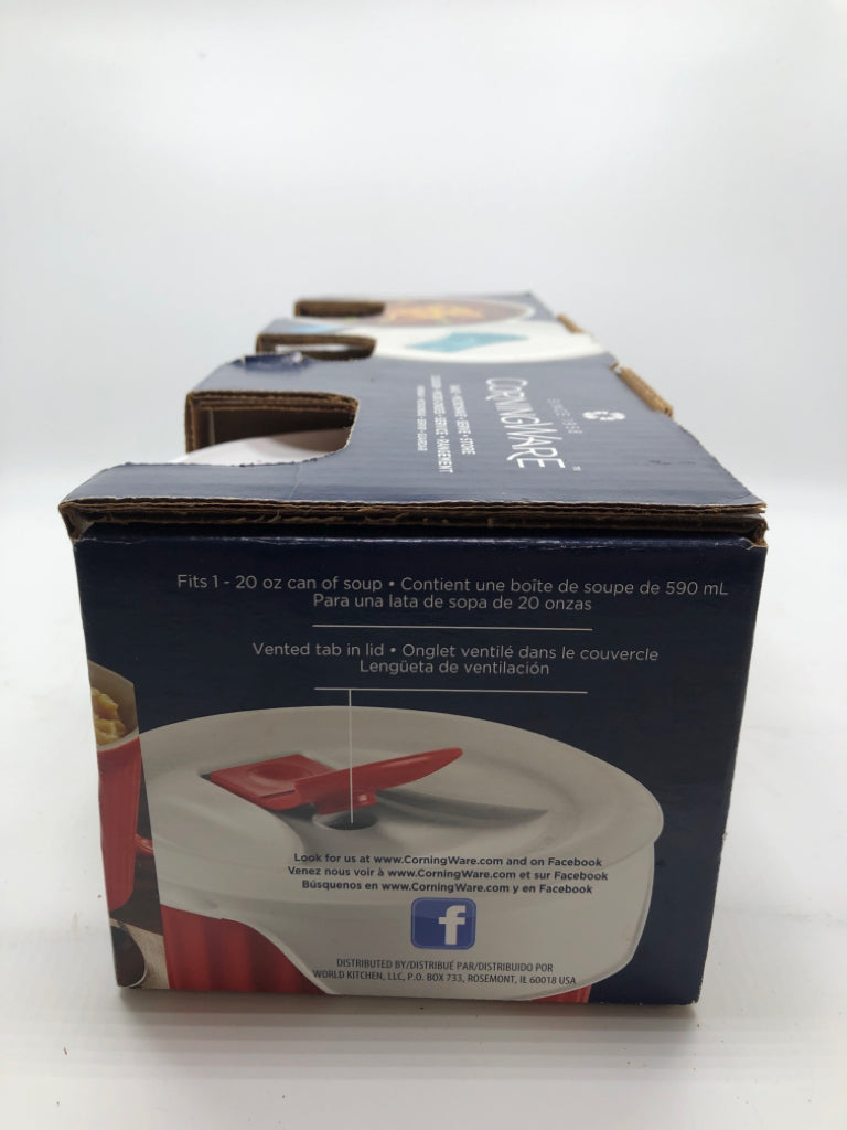 NIB 3PC CORNINGWARE MUGS W/LIDS.
