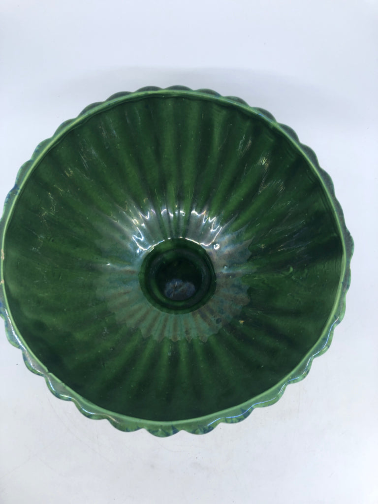VTG GREE/TEAL FOOTED CERAMIC PLANTER.