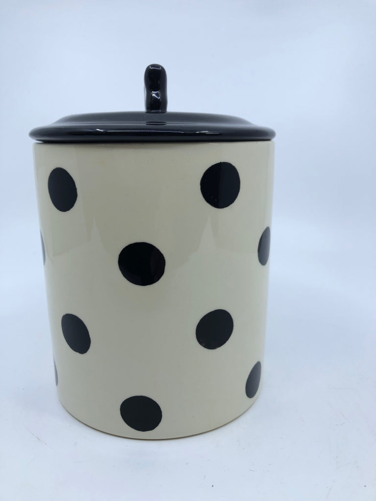 BLACK/WHITE POLKA DOT TREAT CANISTER.