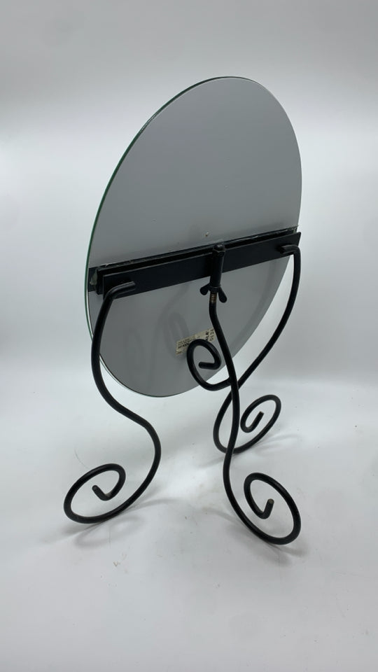 BLACK SCROLL TABLE MIRROR.