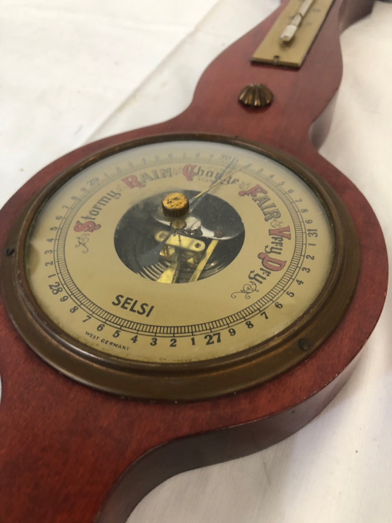 VTG SELSI DARK WOOD THERMOMETER BAROMETER.