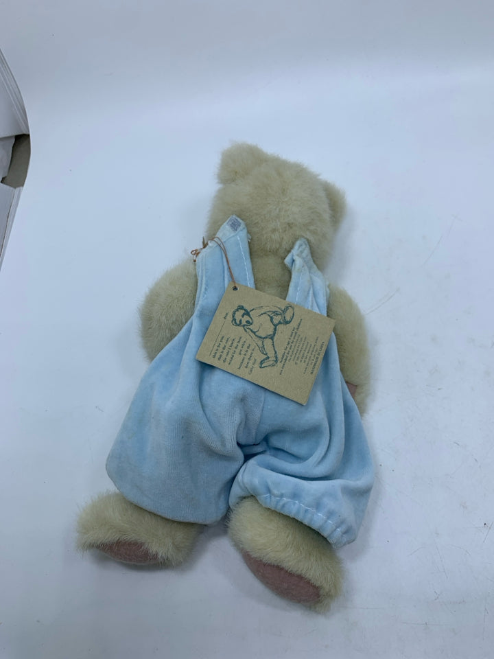 WHITE BEAR W/ LIGHT BLUE JUMPSUIT BOYDS BEAR.