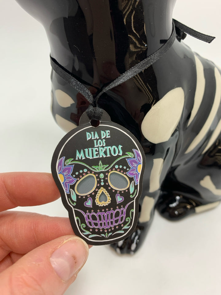 DAY OF THE DEAD CERAMIC CAT FIGURINE.