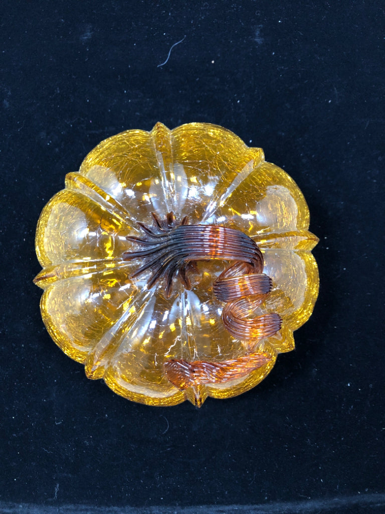 BROWN BLOWN CRACKLE GLASS PUMPKIN.