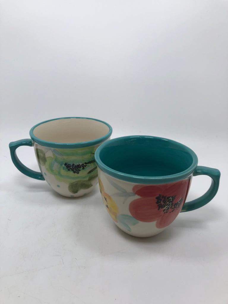 2 BLOOM TURQUOISE MUGS.