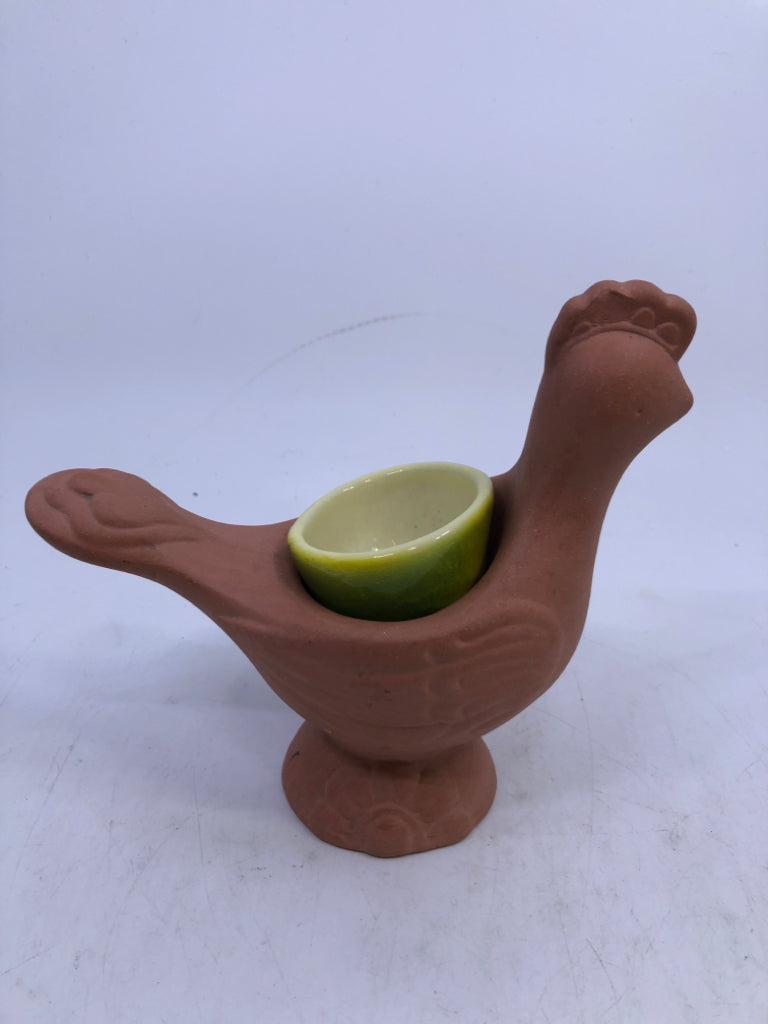 VTG AVON TERRA COTTA CHICKEN CANDLE HOLDER.