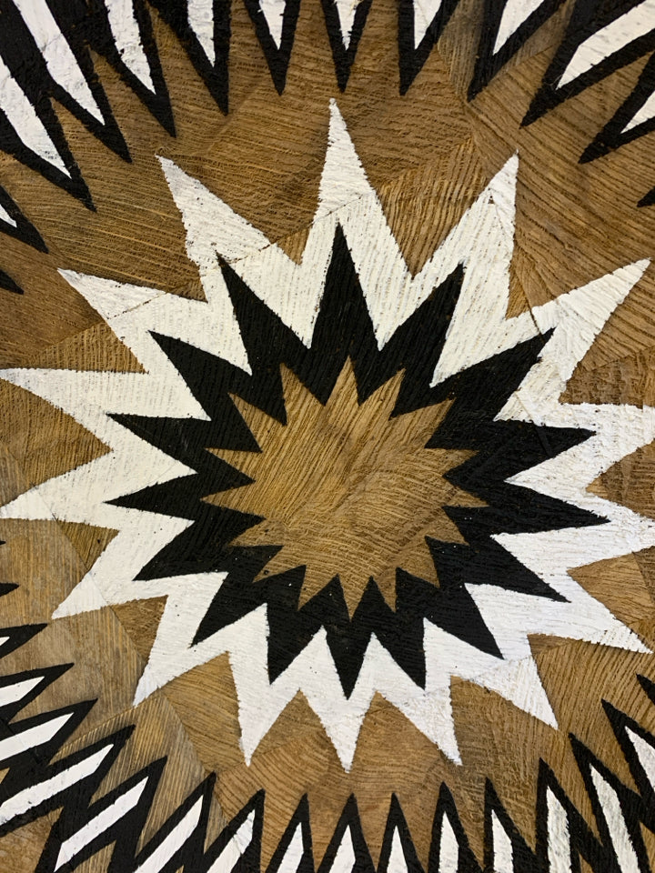 B&W PAINTED HAND WOVEN FLAT BASKET.