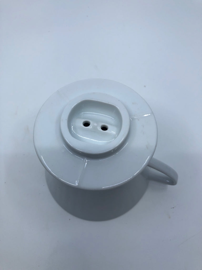 WHITE CERAMIC COFFEE CUP STRAINER.