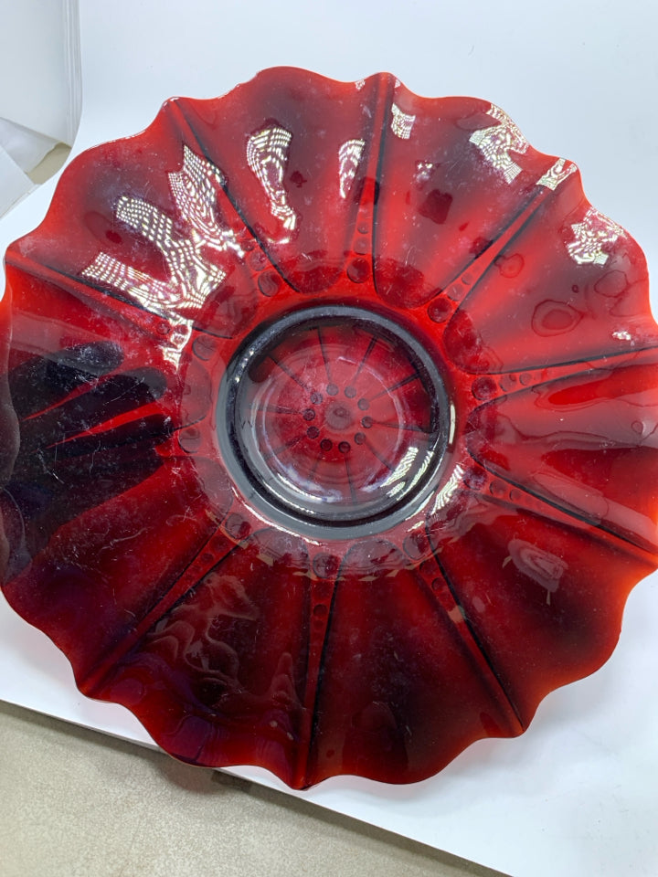 VTG RUBY RED GLASS PLATTER.