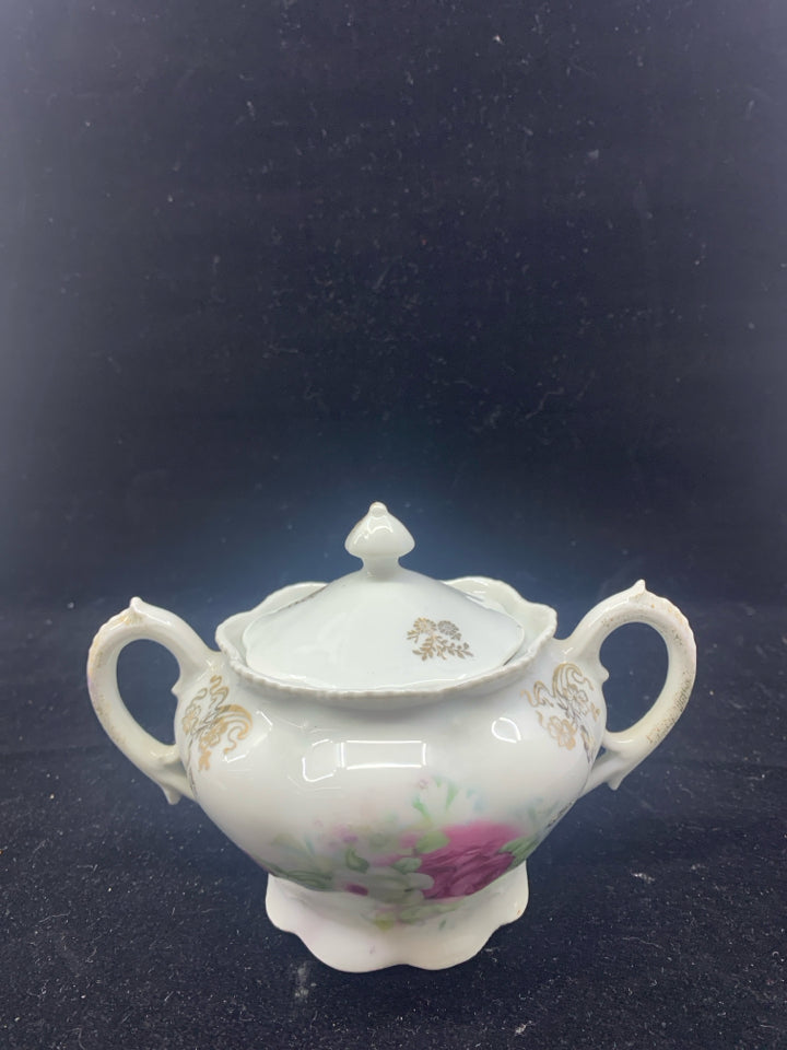 VTG FLORAL PATTERN SUGAR BOWL W LID.