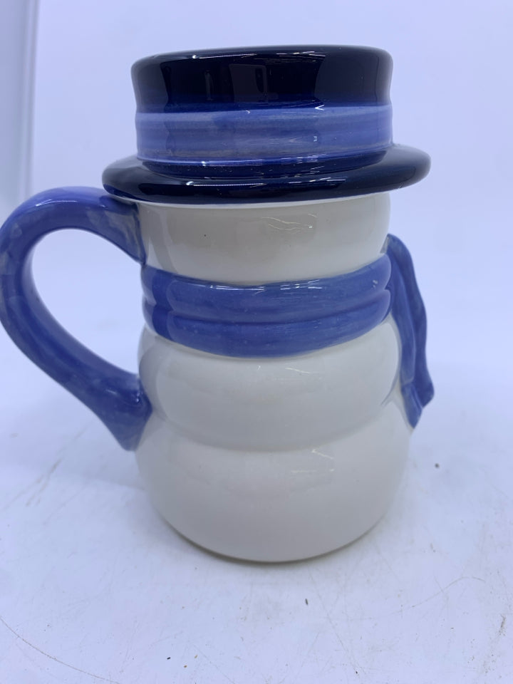 CERAMIC SNOWMAN CUP WITH LID.