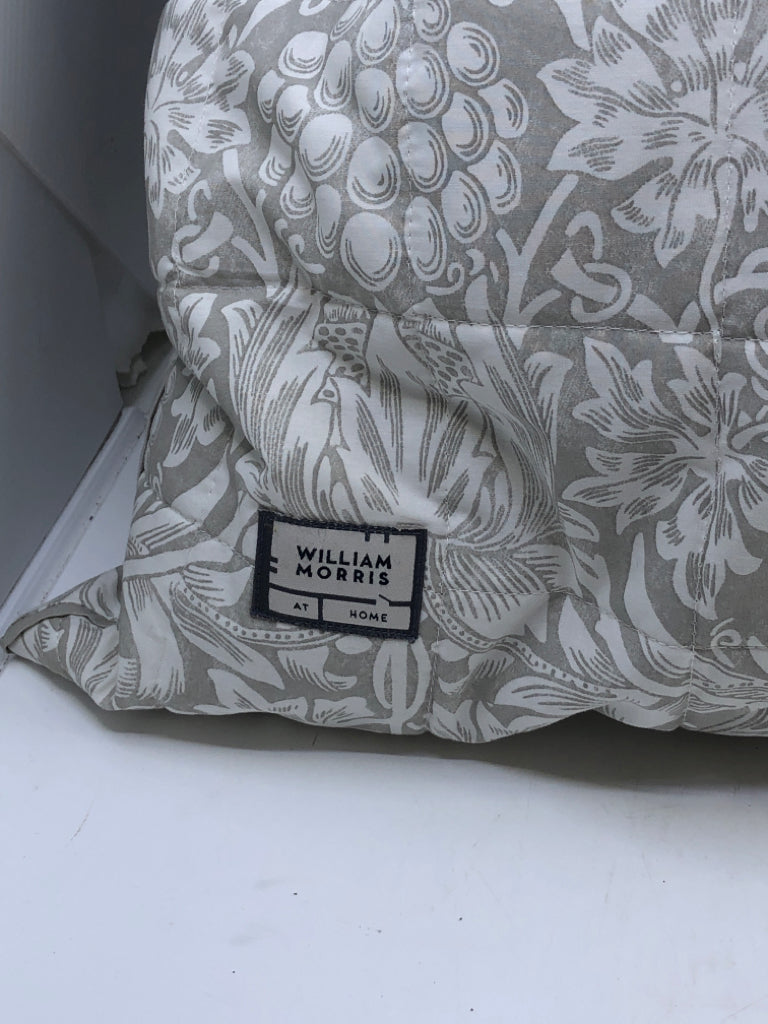 GRAY WHITE FLORAL ACCENT PILLOW-WILLIAM MORRIS.