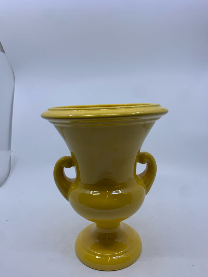 YELLOW URN STYLE VASE.