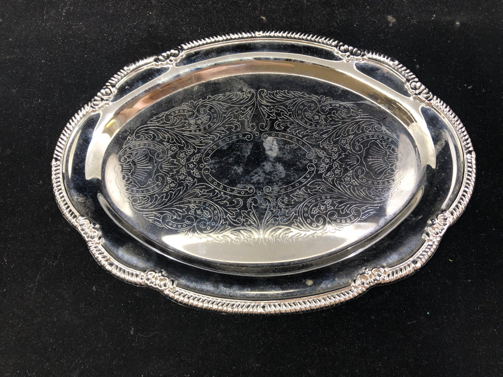 ETCHED SILVER OVAL TRAY.