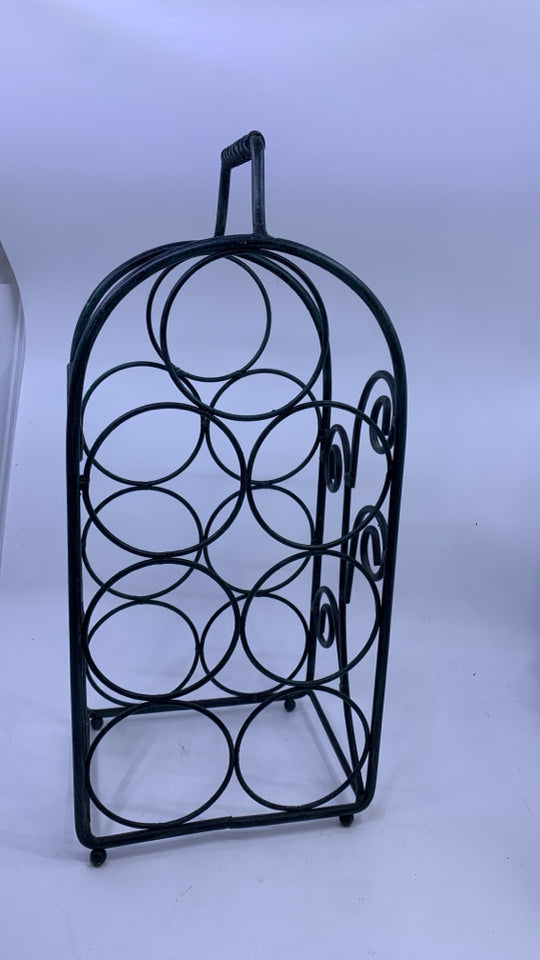GREEN METAL WINE RACK.