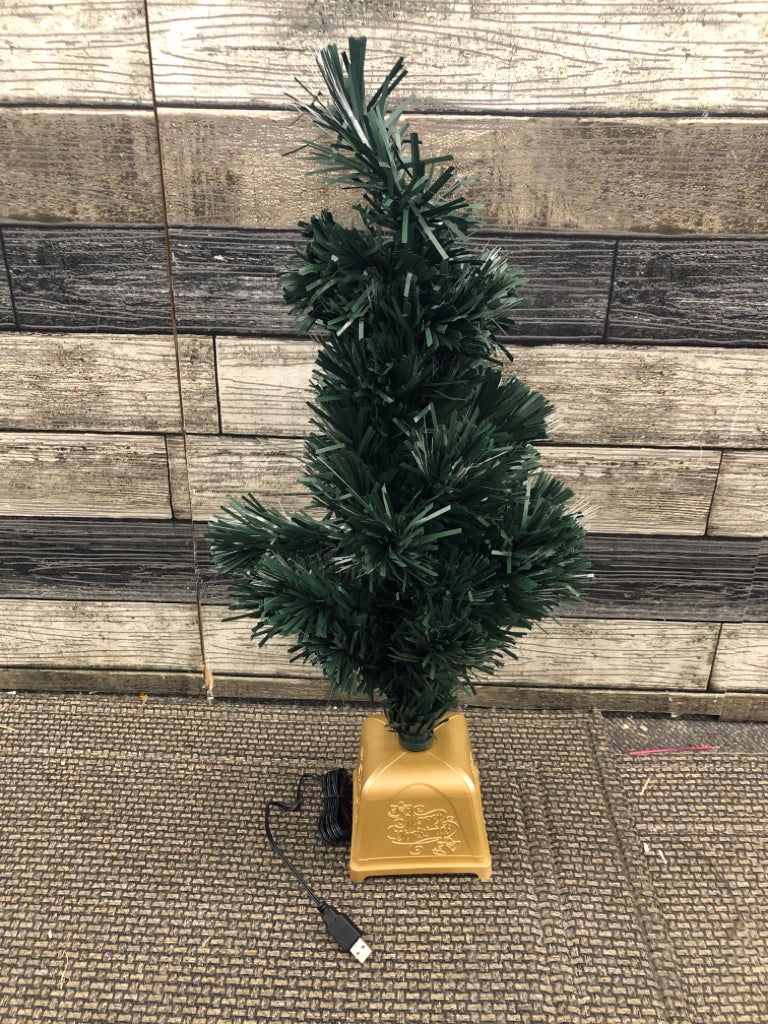 SMALL GREEN LIGHT UP CHRISTMAS TREE.