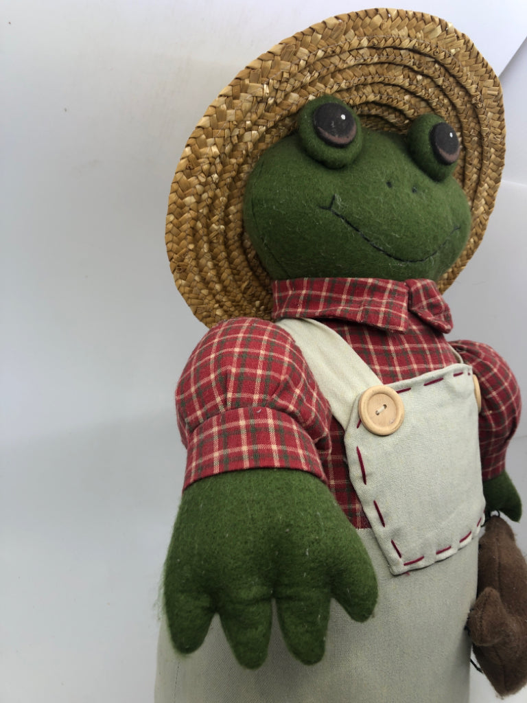 LARGE PLUSH GARDEN FROG IN HAT.