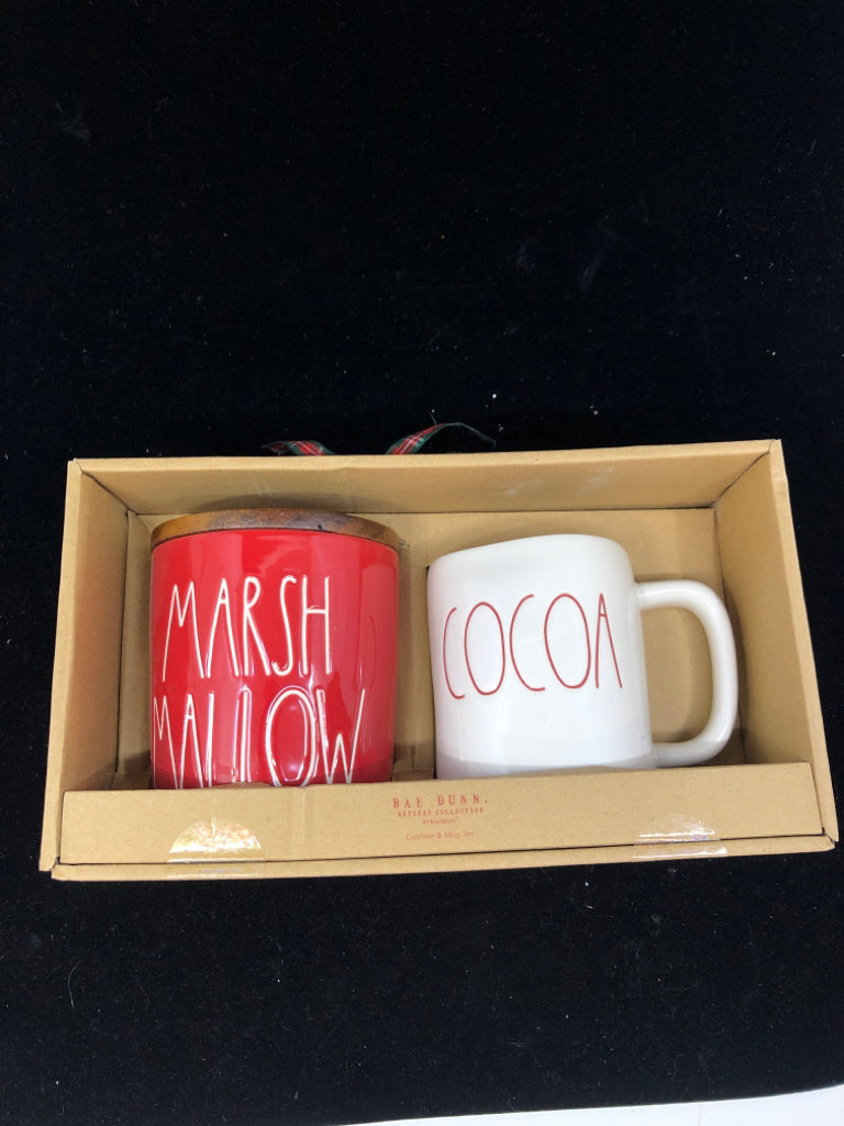 NIB MARSHMALLOW CANISTER/COCOA MUG SET.