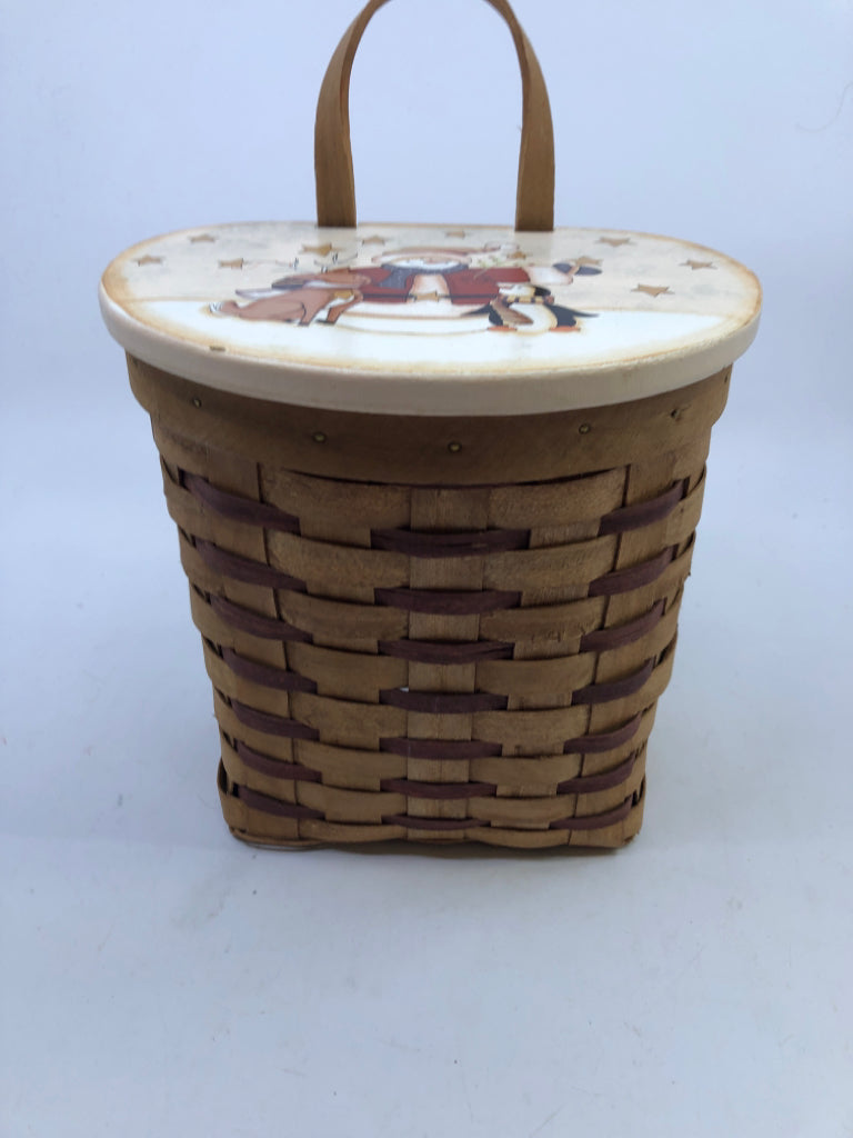 WOVEN HANGING BASKET W/ SNOWMAN W/ DEER COVER.
