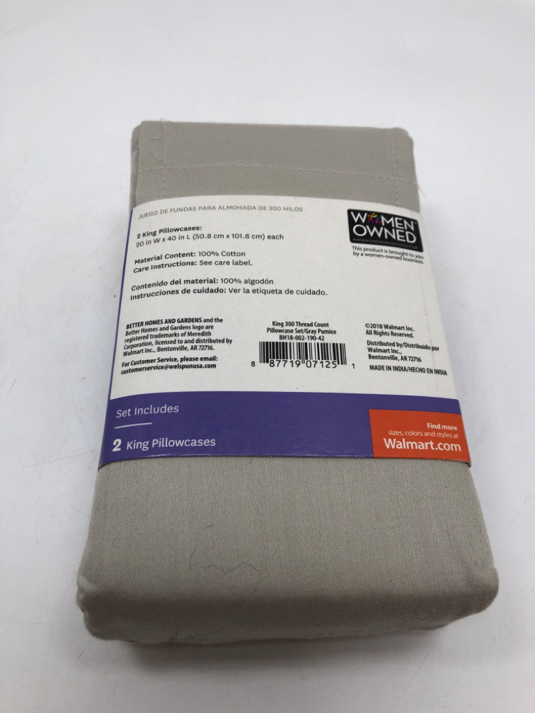 GREY COTTON SATEEN KING PILLOWCASES.