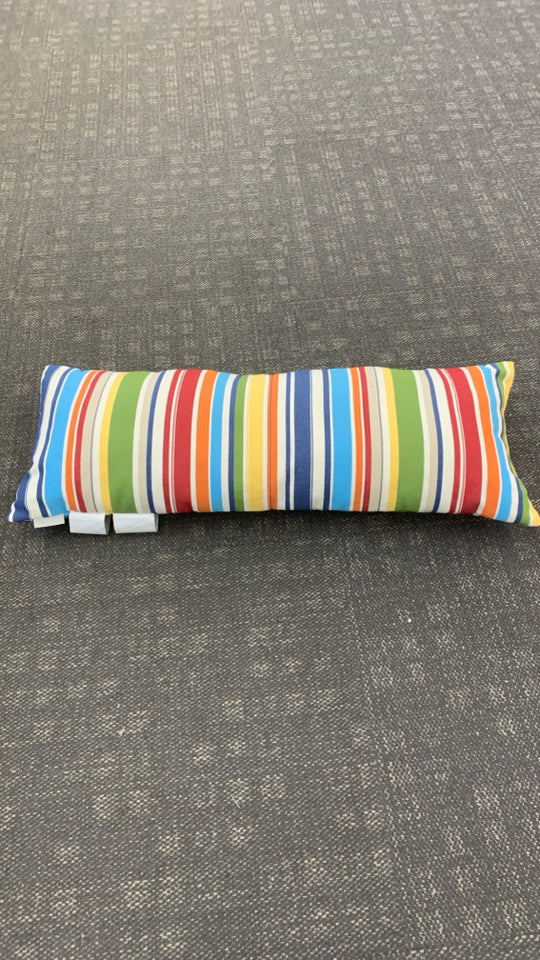 MULTI-COLORED STRIPED LONG POTTERY BARN PILLOW.