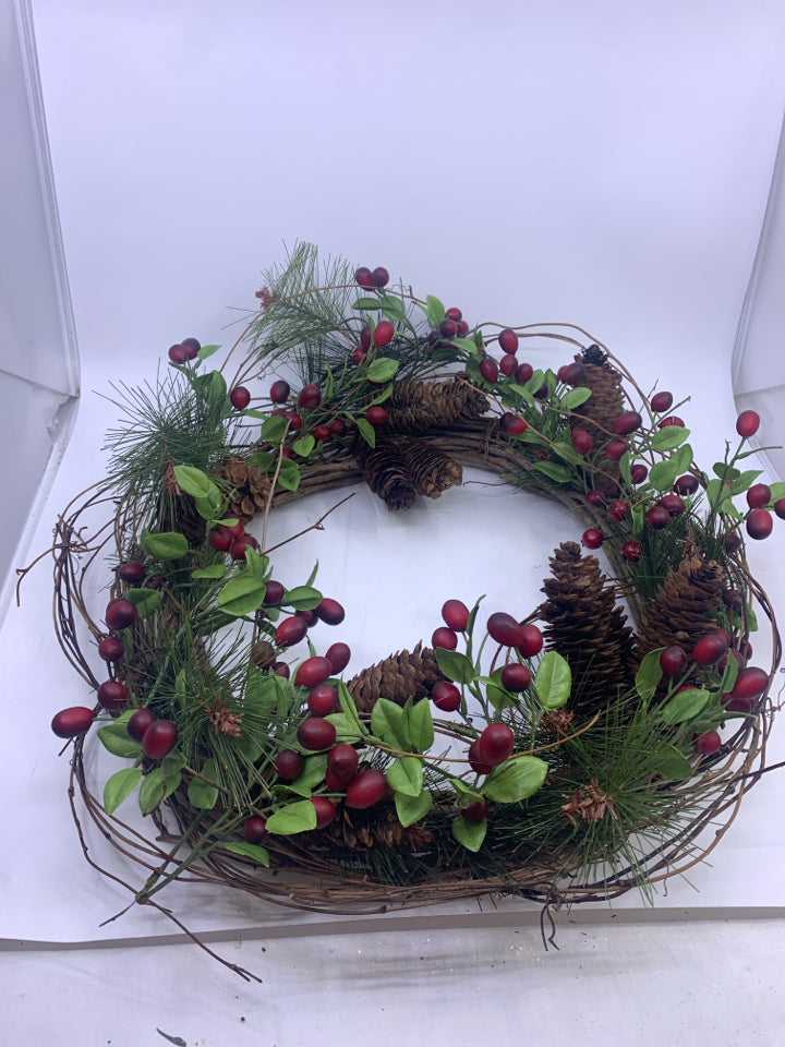 TWIG WREATH W PINECONES.