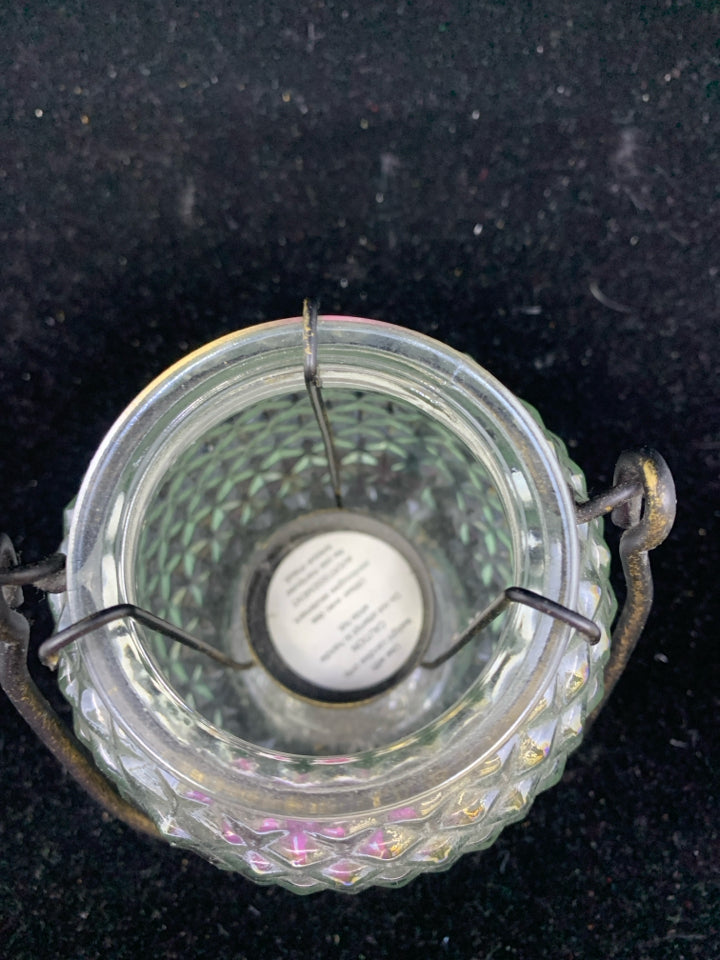 CLEAR GLASS LANTERN TEA LIGHT HOLDER.