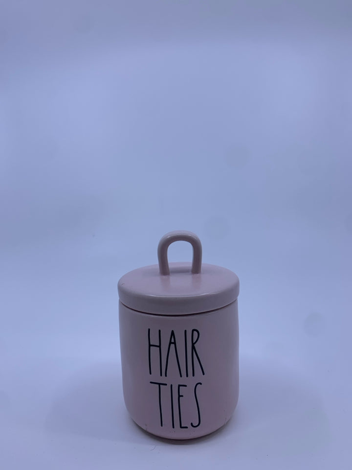 RAE DUNN PINK HAIR TIES CANISTER.