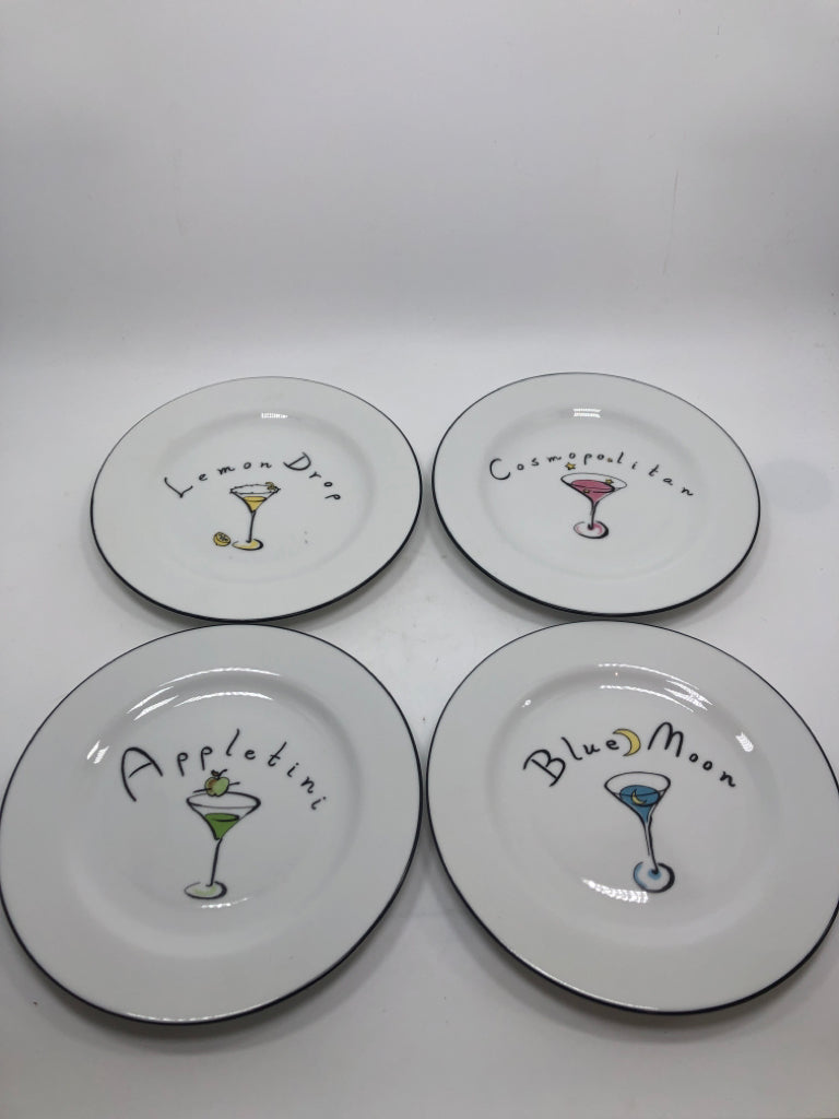 4 POTTERY BARN MARTINI PLATES.