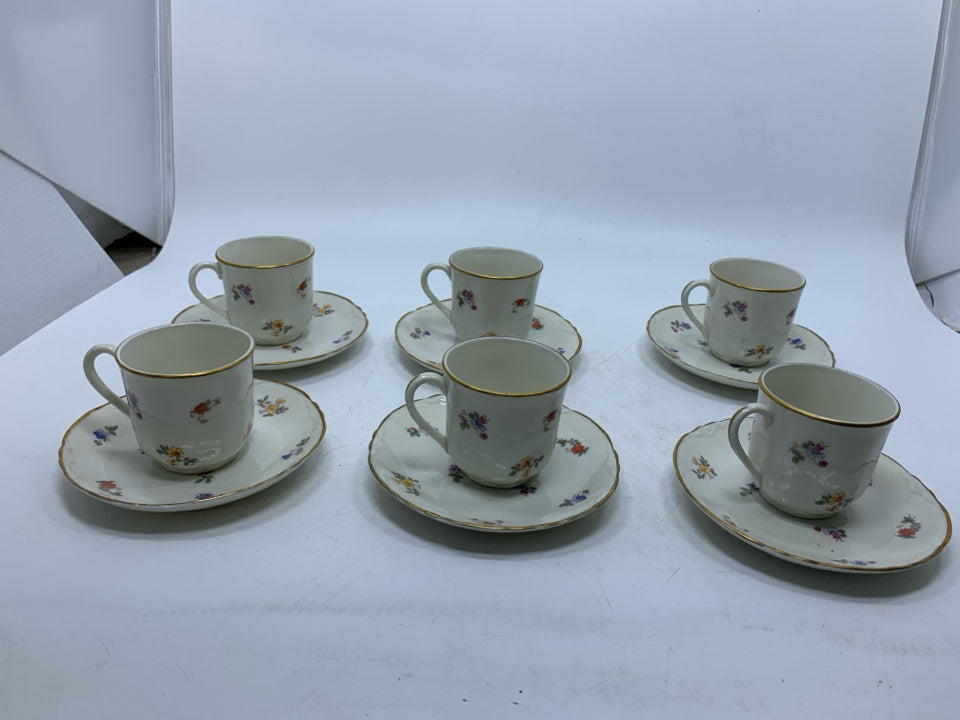 12PC SVC 6 ESPRESSO CUPS W/ ASSORTED FLOWERS.